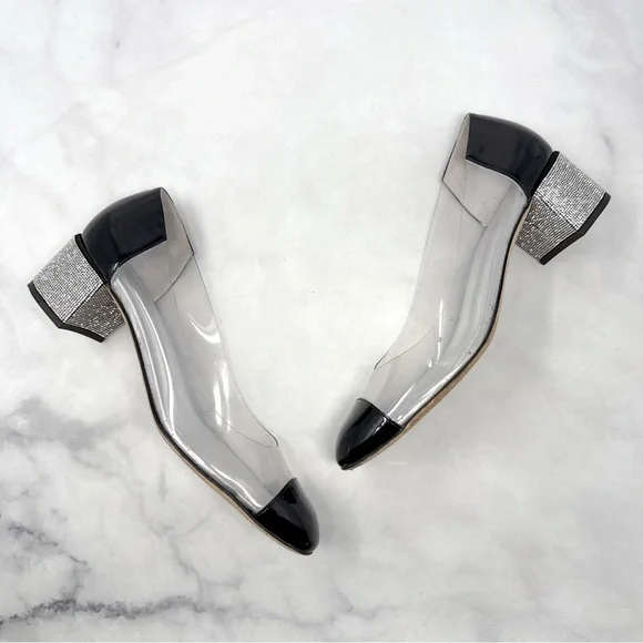 Giuseppe Zanotti Vitrum Clear Rhinestone Embellished Block Heel Pump Flats 40